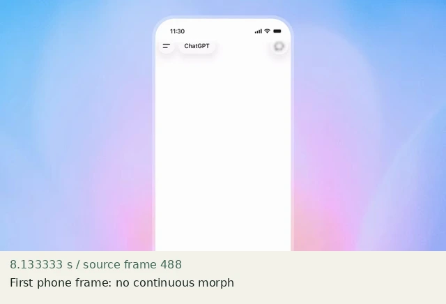 First phone frame: no continuous morph at source 8.133333 seconds