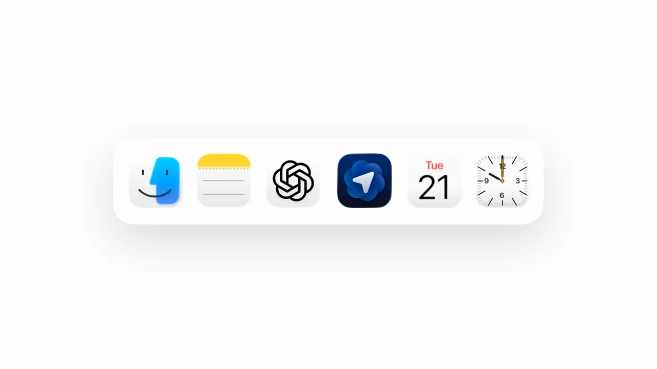 A small desktop dock introduces the application icon.