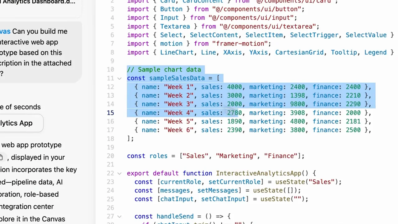 Code fills the canvas, followed by an enlarged selected data array.