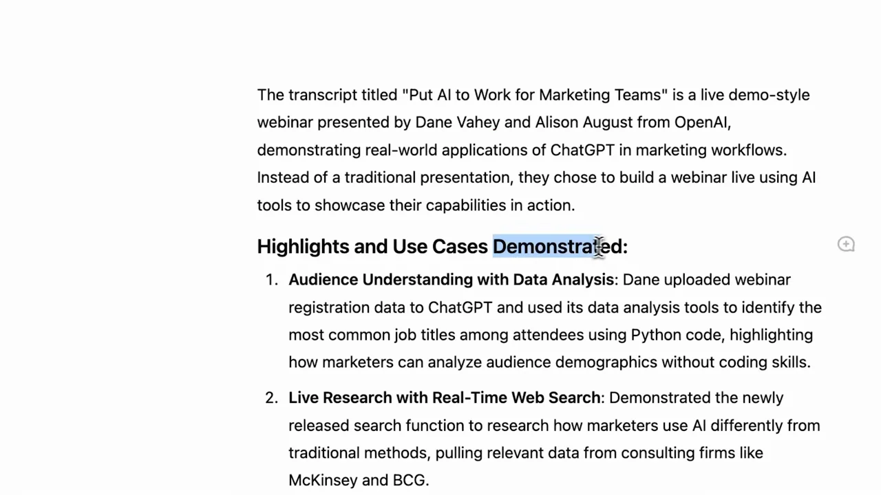 A generated summary fills the right pane, with closer text views.