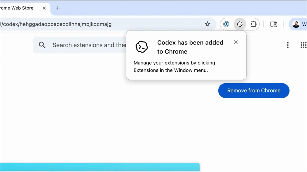 A plugin dialog leads to the Chrome store and added confirmation.