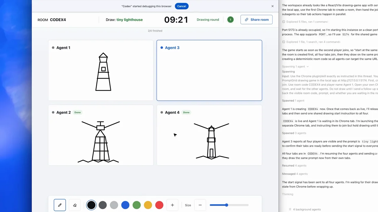 Presenter shots introduce a prompt and an interactive drawing grid.