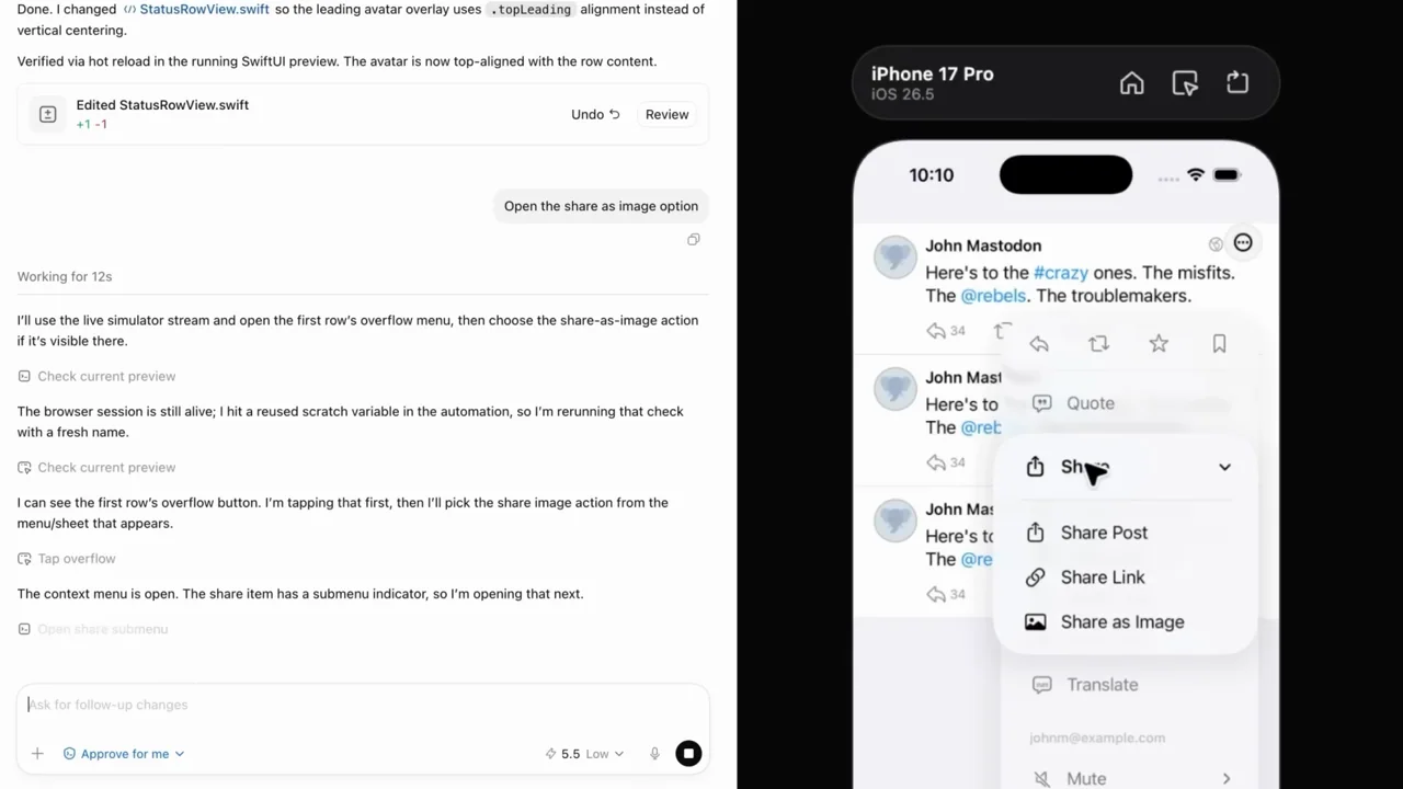 A post menu opens and exposes sharing options.