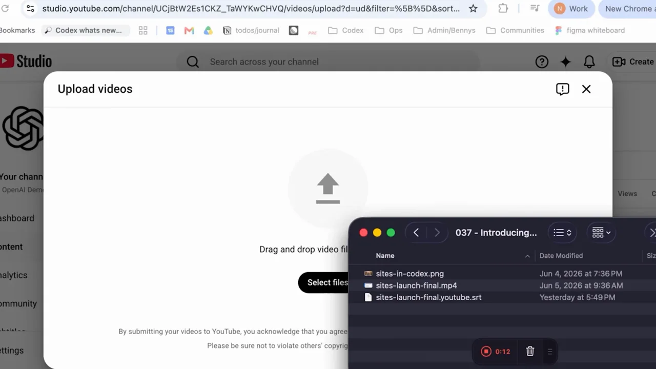 An upload dialog and local file window establish the source media.