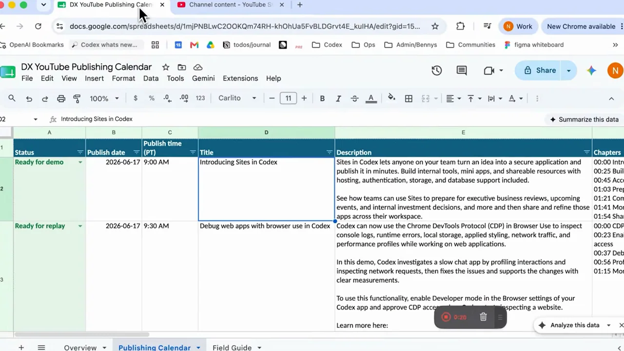 A spreadsheet supplies publishing information.