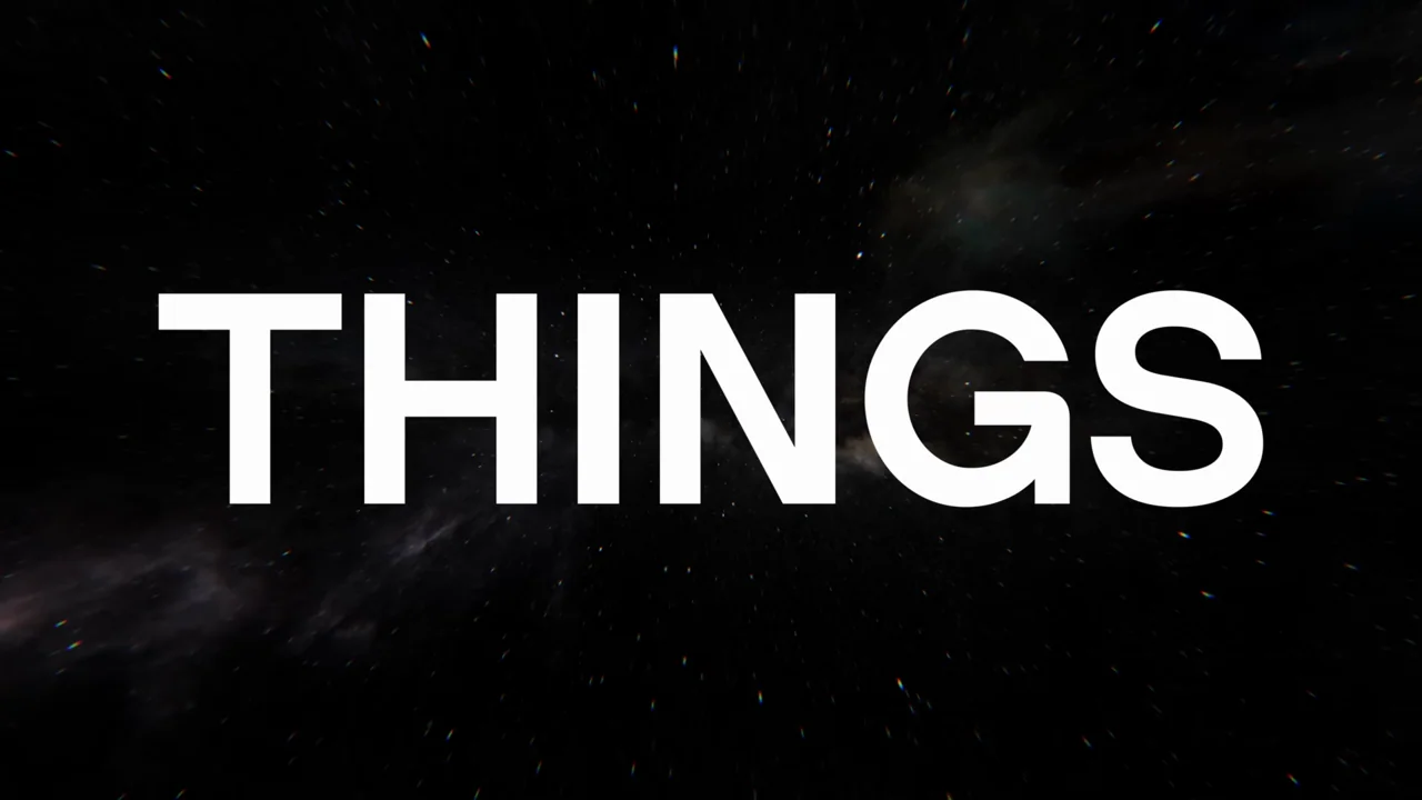 Large single words replace the live scenes on a dark field.