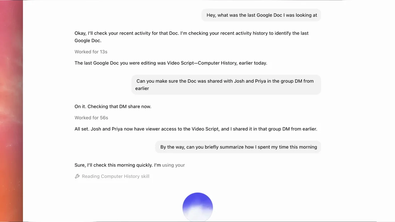 Another follow-up asks for a recap of recent work.
