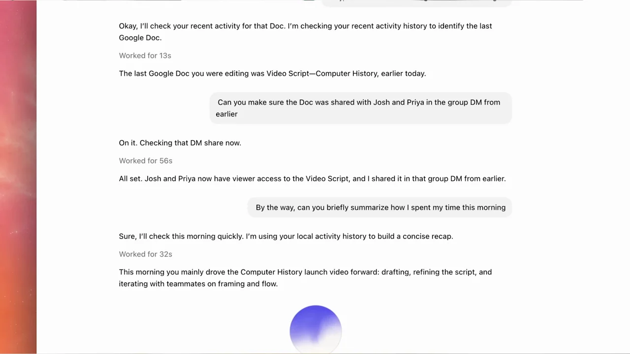 A prose summary of recent tasks appears.