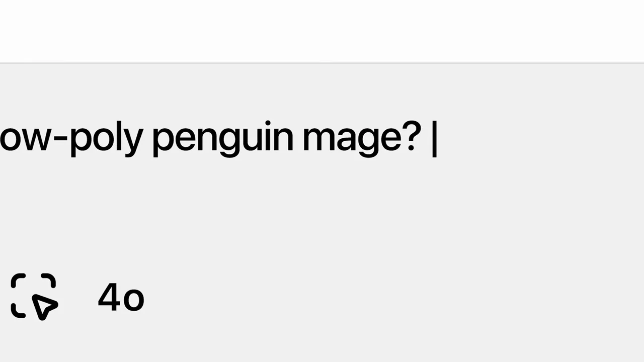 Presenter inserts surround a close prompt for a low-poly penguin mage.