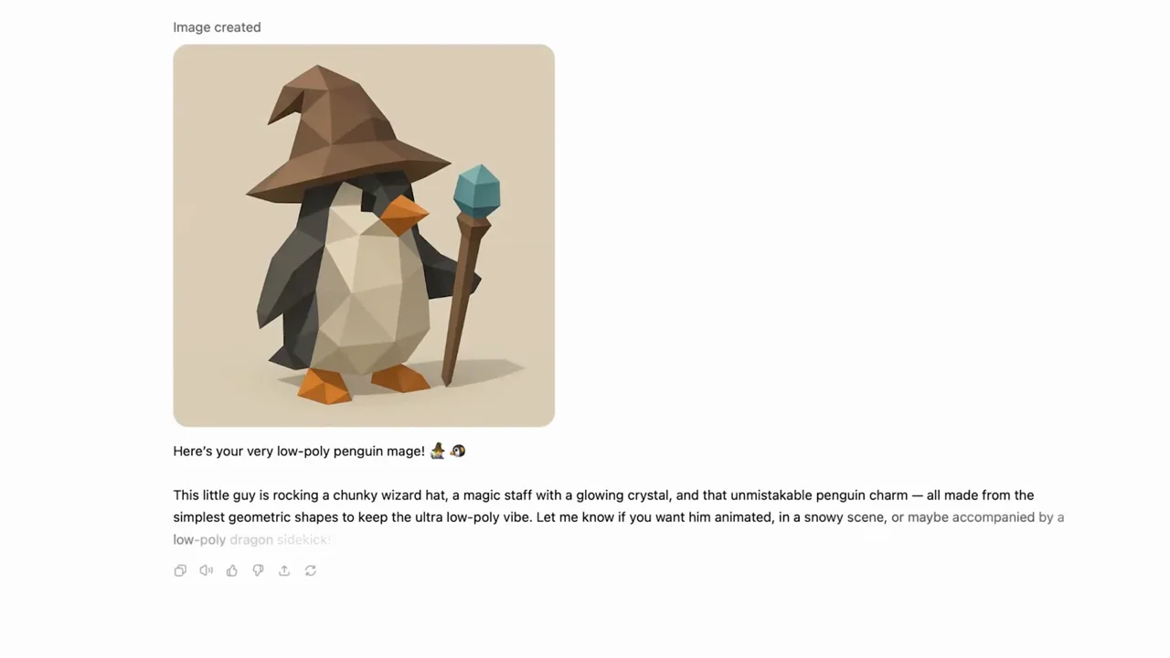 A loading tile becomes a penguin image, followed by the wider conversation and filmed laptop.