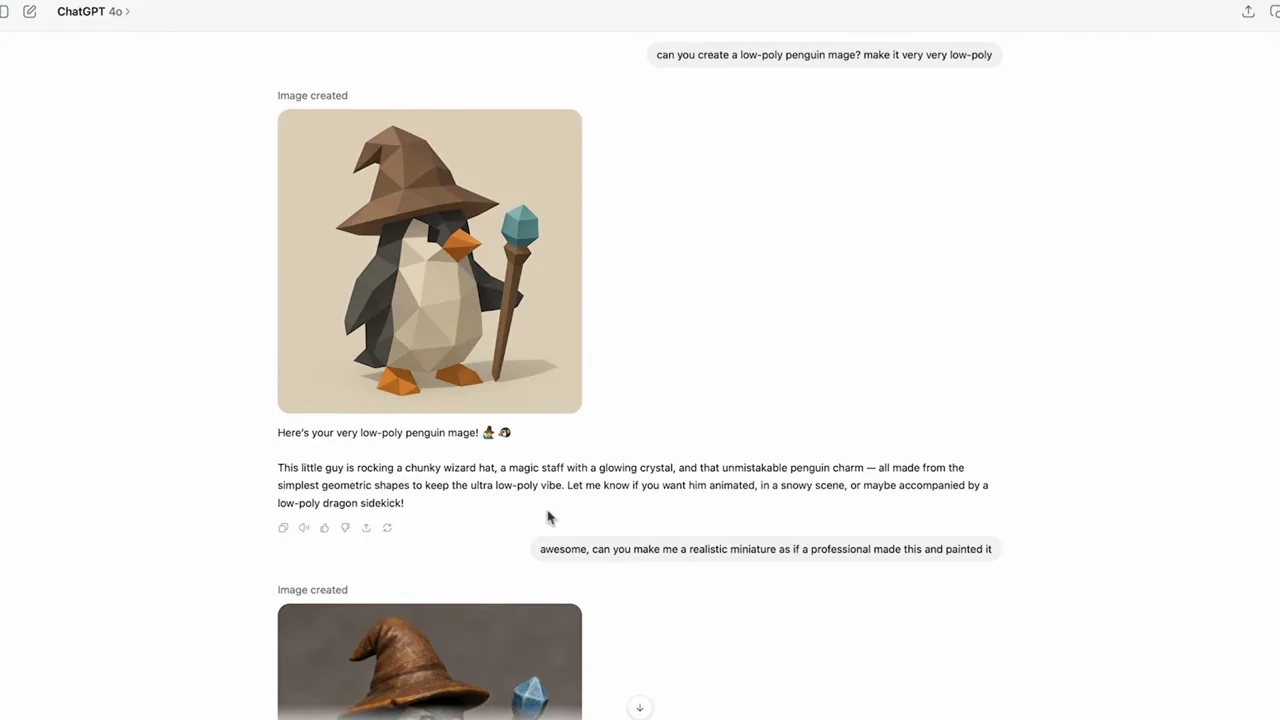 The painted miniature appears in the conversation; original and revision are visible in the thread.