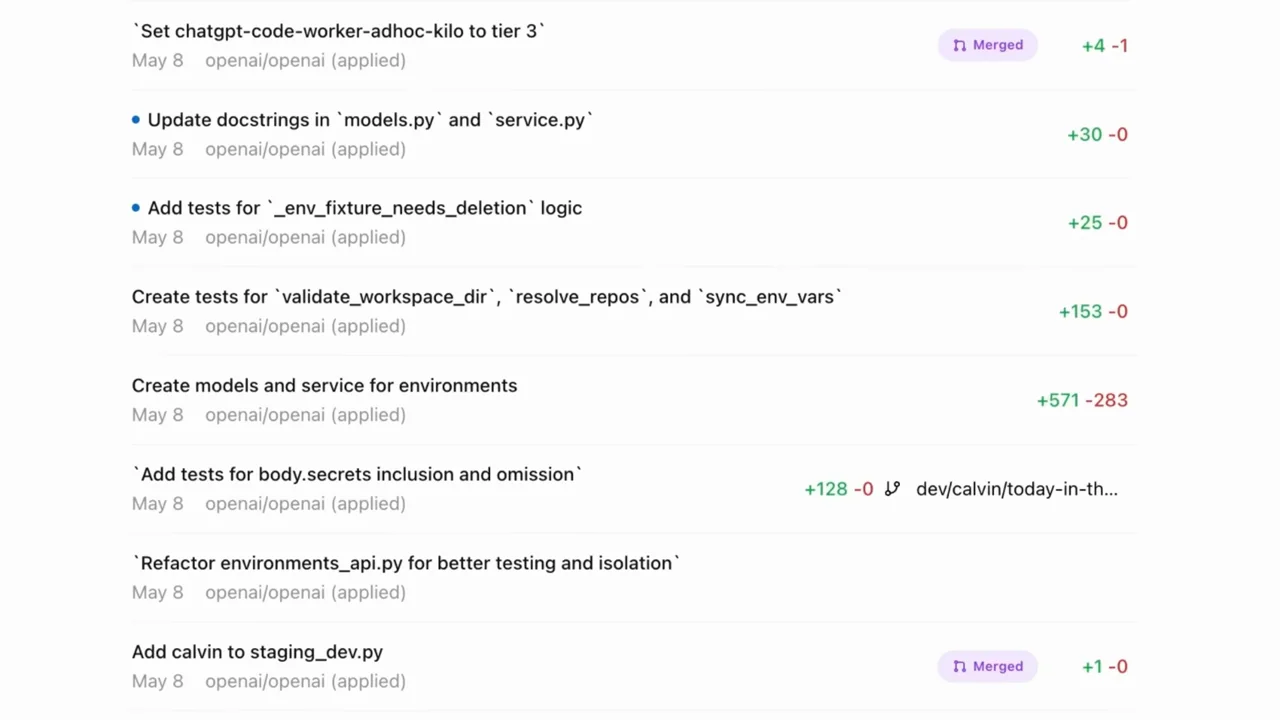 A list of coding tasks shows completed changes.