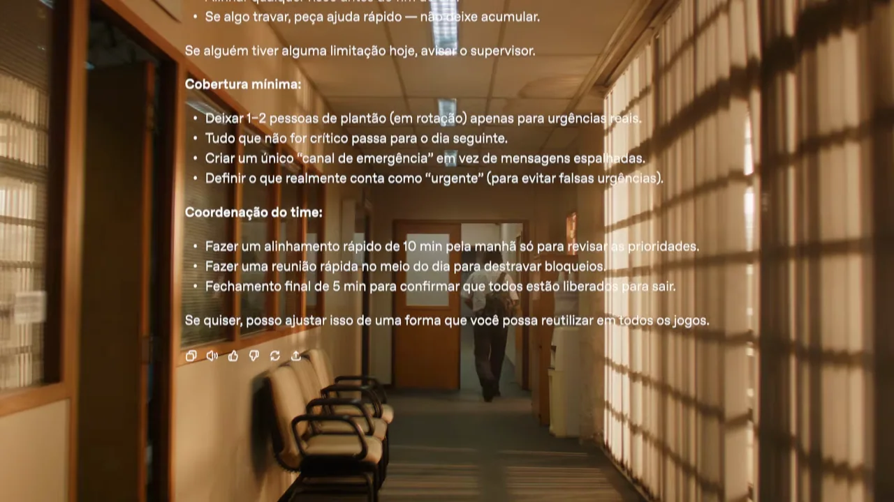 The person moves farther down the hall beneath the remaining response.