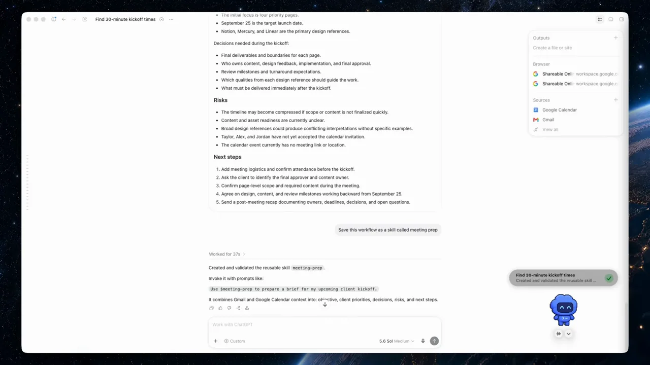 The workflow is submitted as a reusable skill request.