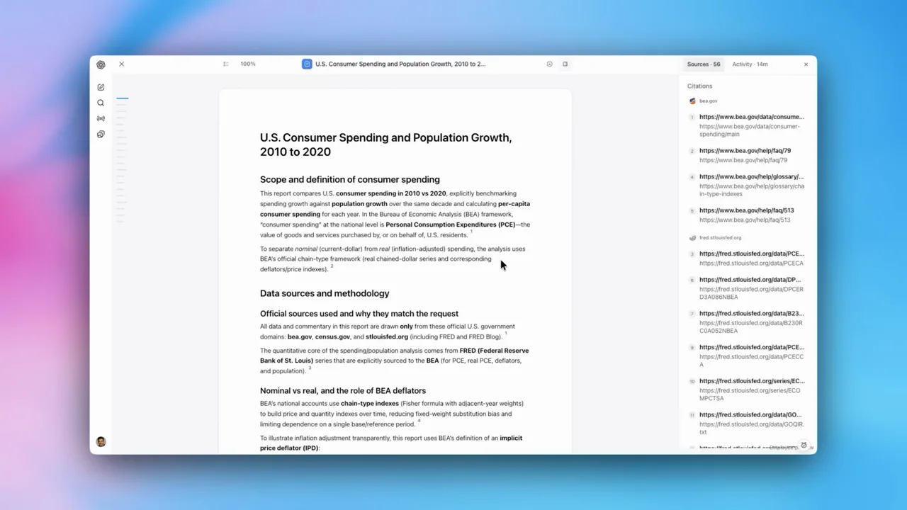 The completed report opens into a multi-pane reading view.