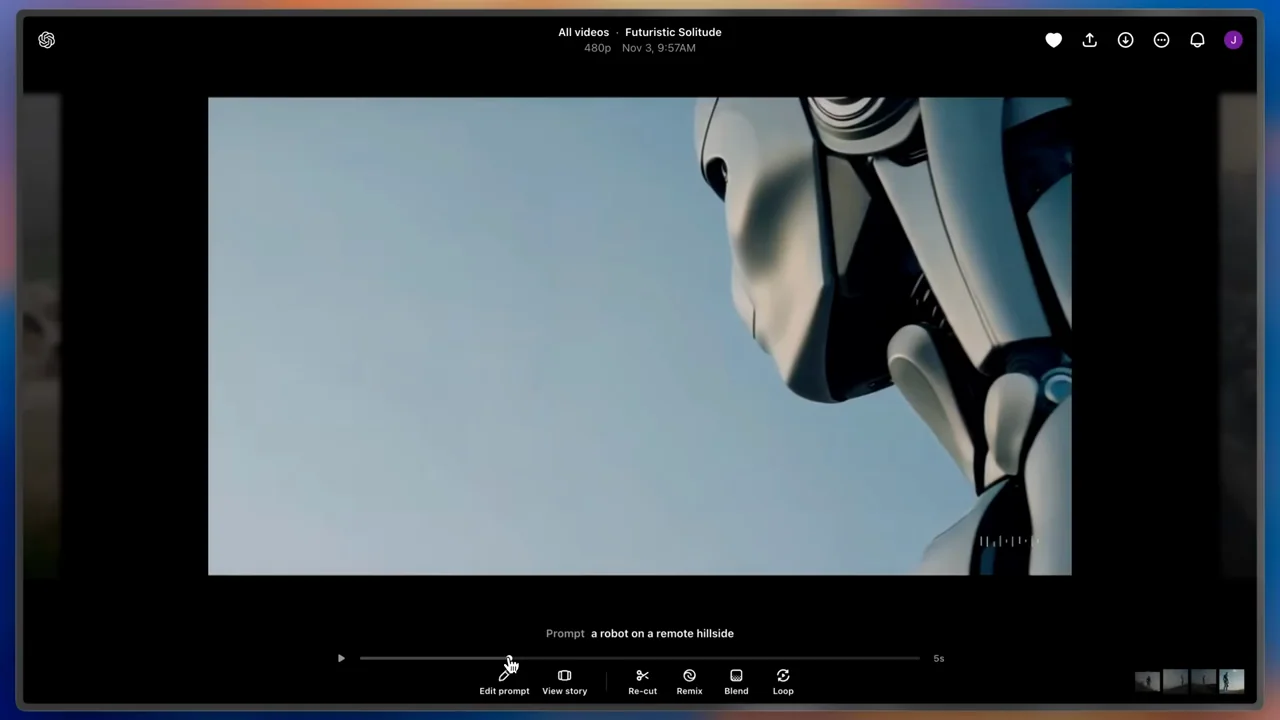 Closer robot footage returns to a wider view before the editor opens.