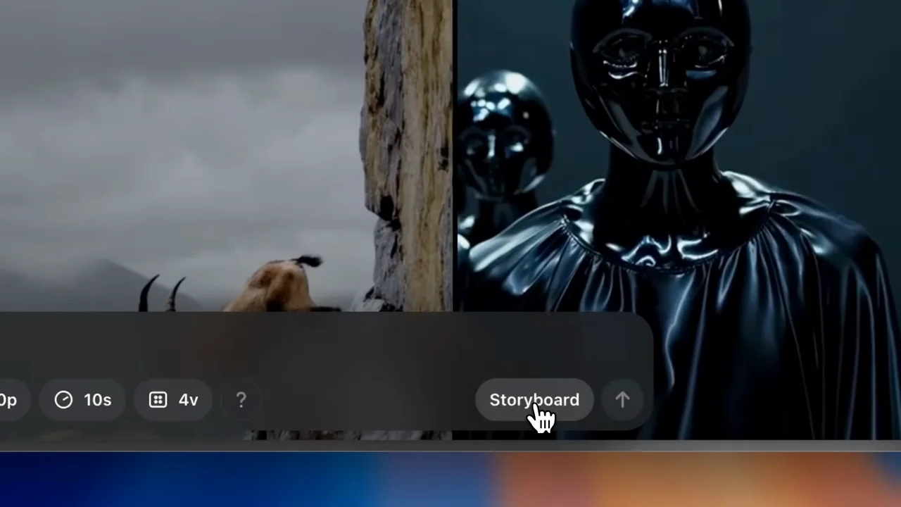 A gallery fills the window before the storyboard control is enlarged.
