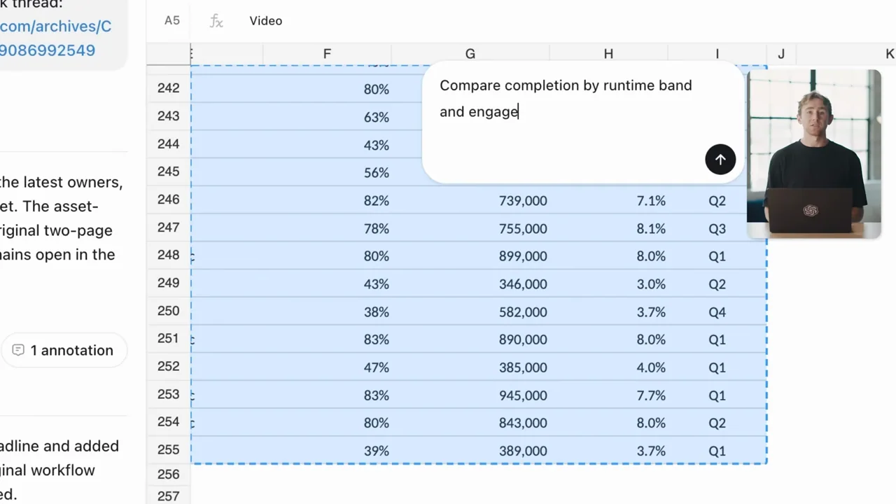 Representative frame from Work with docs, sheets, and slides in ChatGPT