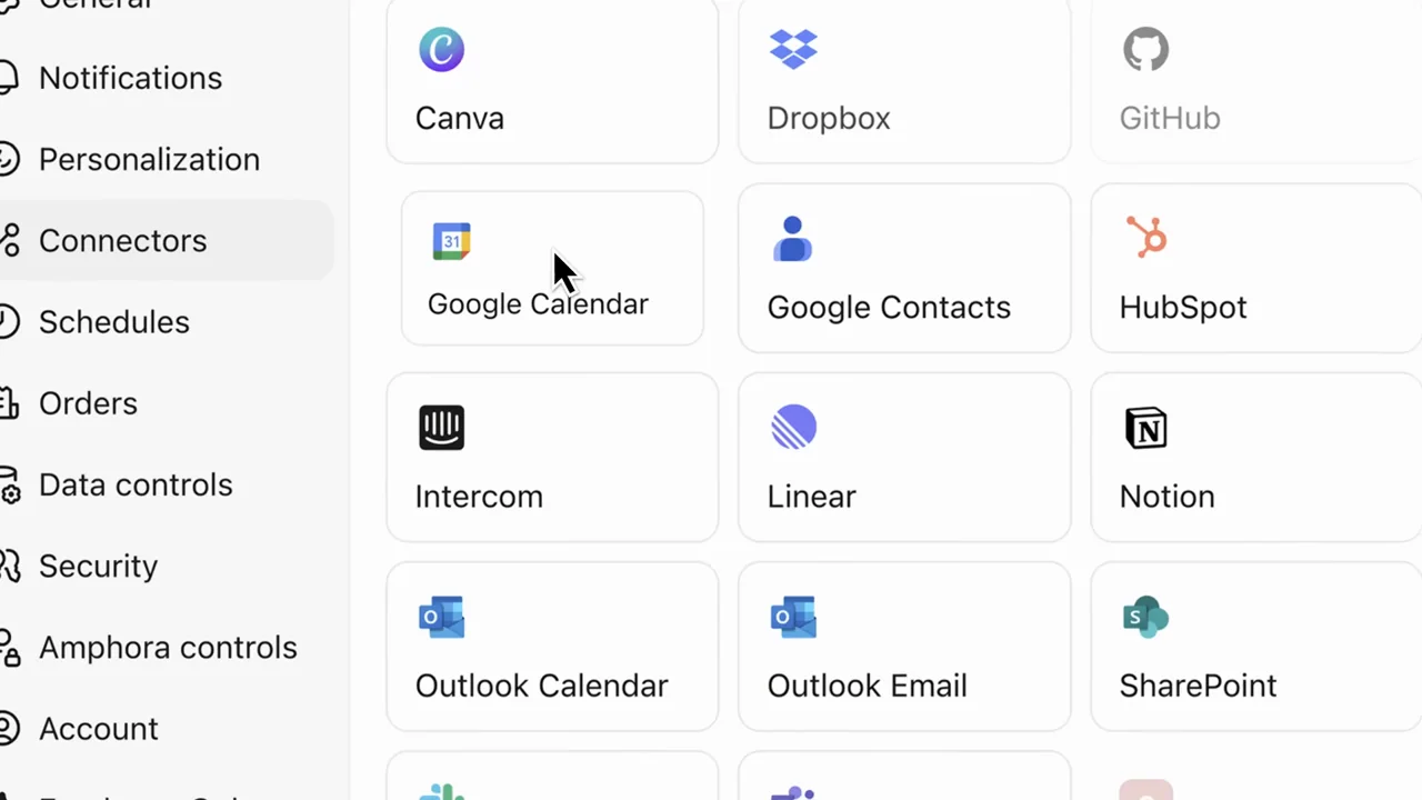 A calendar request opens tool and connector choices.
