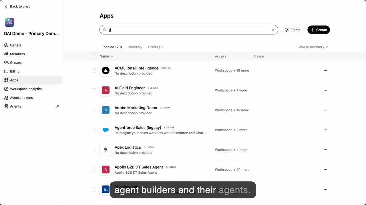An app catalog and permission controls replace the builder.