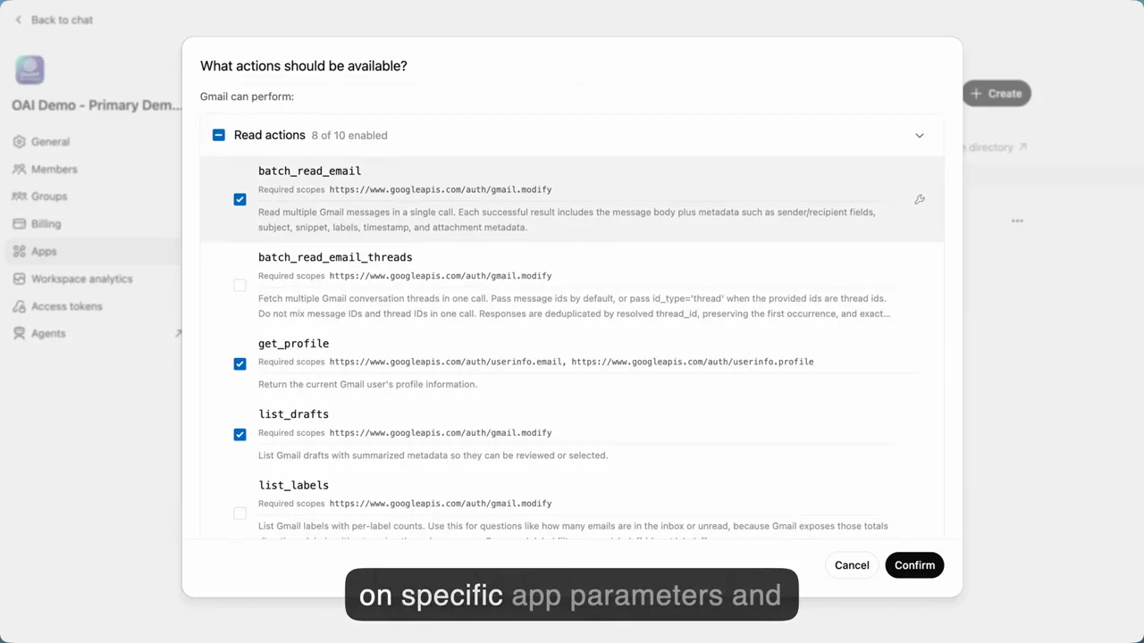 Configuration dialogs expose access and action parameters.