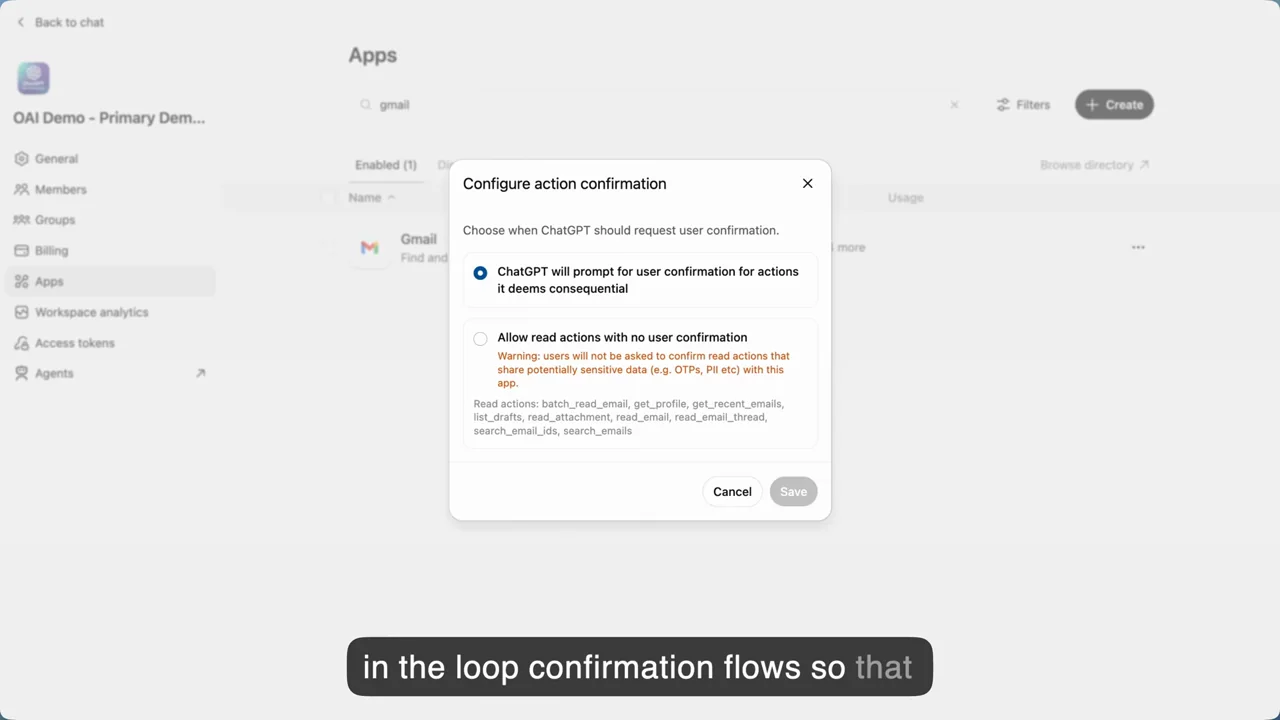 Representative frame from Workspace agents in ChatGPT: Admin and builder controls