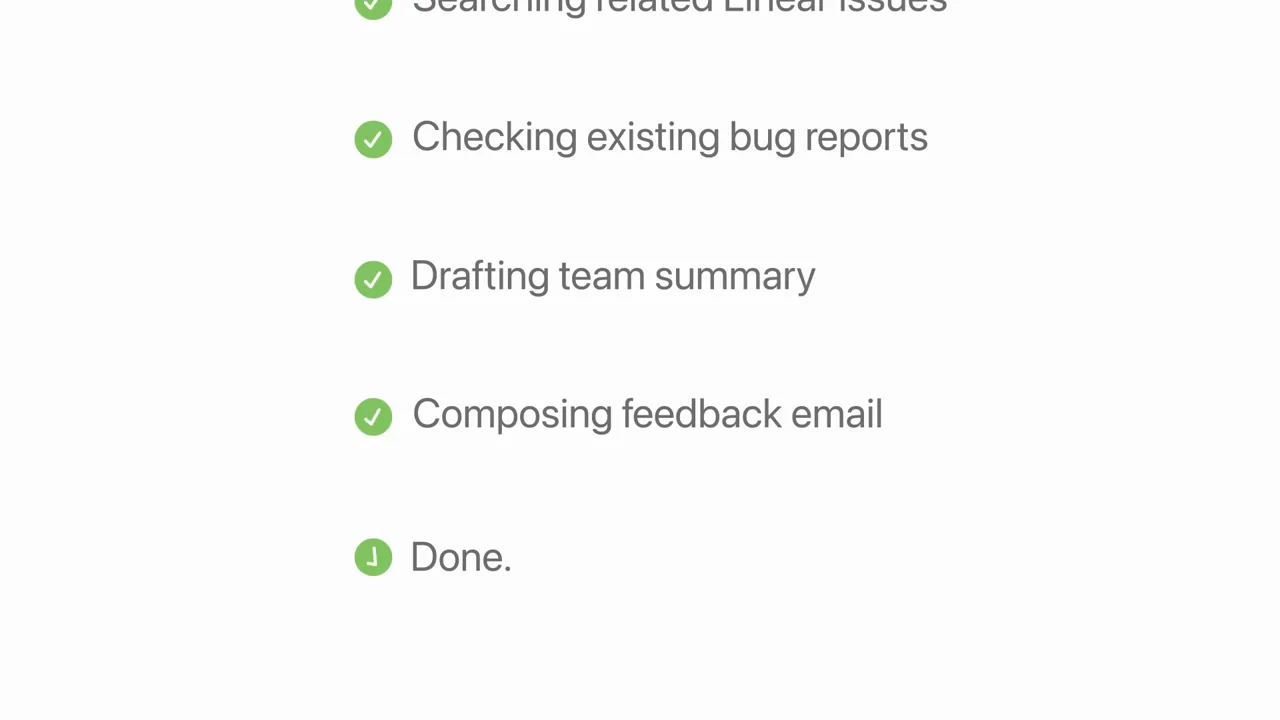 A feedback request becomes working steps and green completion marks.