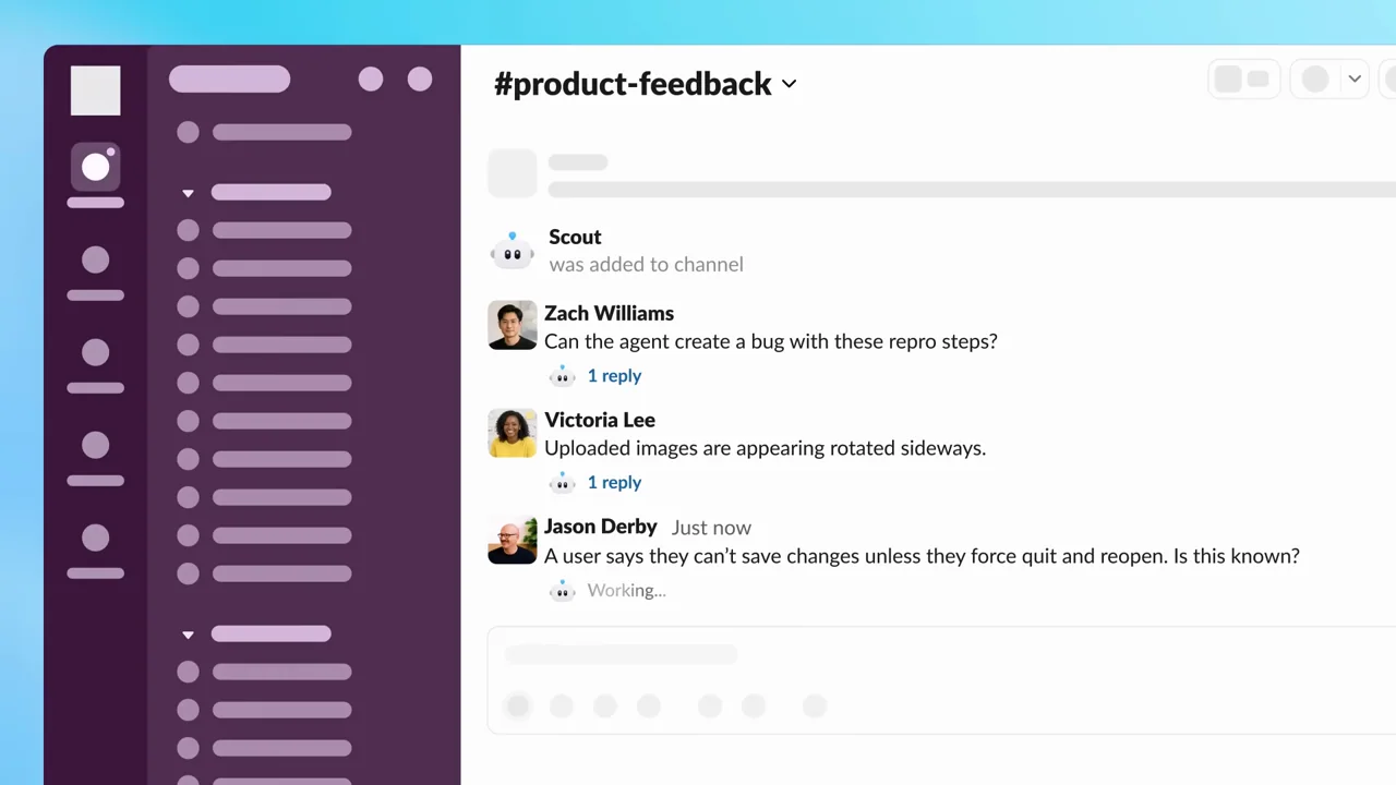 A statement leads into a Slack channel view.