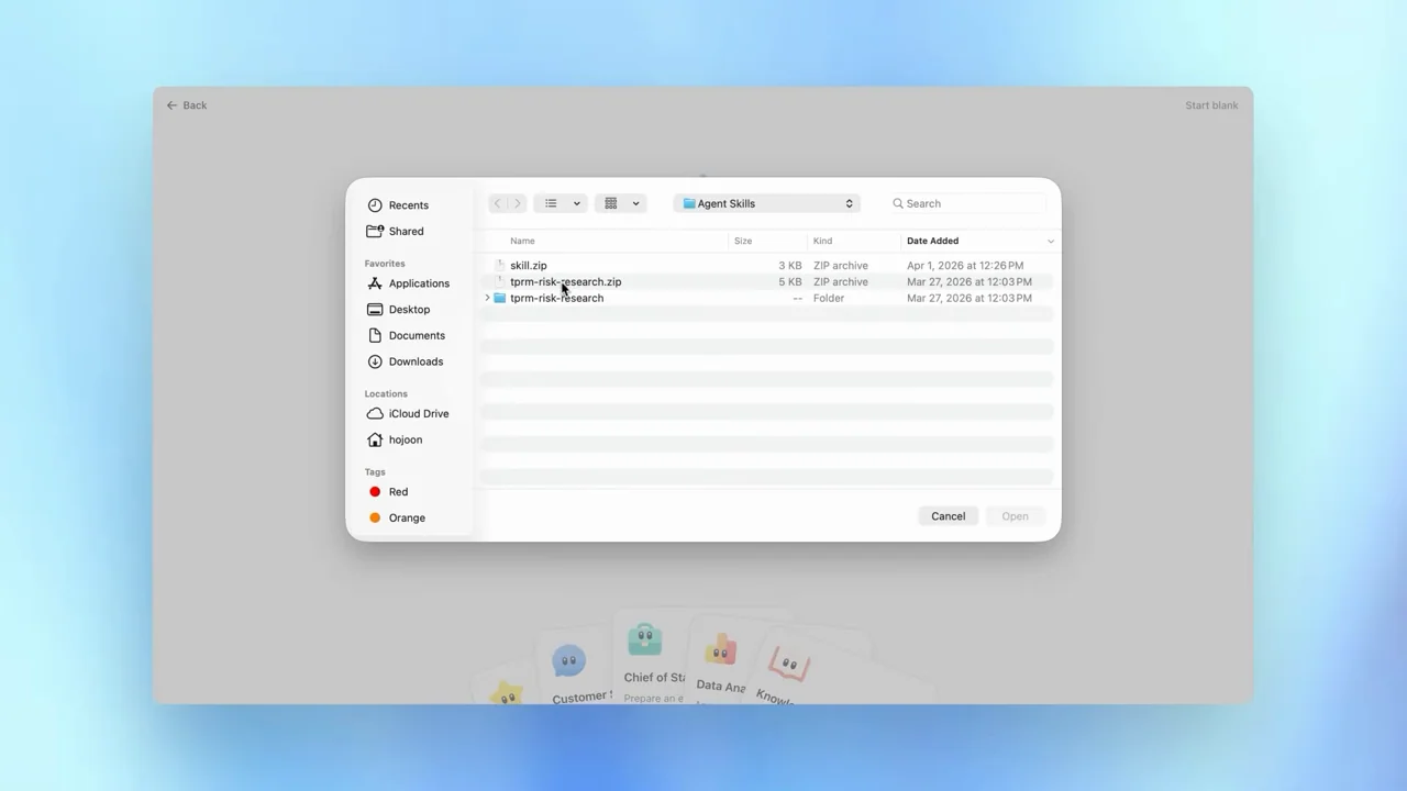 A file picker adds reference material before build.