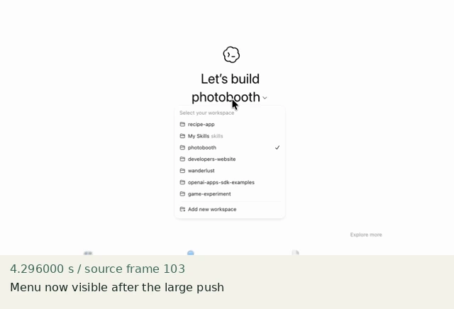 Menu now visible after the large push — source frame 103