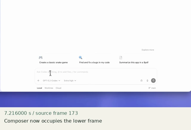 Composer now occupies the lower frame — source frame 173