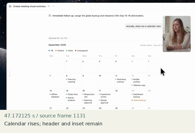 Calendar rises; header and inset remain — source frame 1131